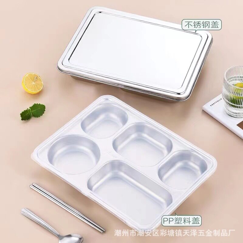 Stainless Steel Indonesian Lunch Box Student Canteen Restaurant Dinner Plate Divided Stainless Steel Fast Food Plate Divided Rice Plate