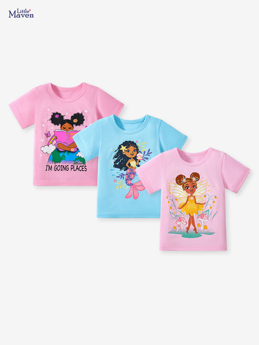 Custom-made Summer Short-sleeve Girls' T-shirt, 2025 New Cotton Girls' T-shirt Set
