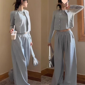 Autumn and Winter Casual Sports Suit for Women, Niche Lazy Fake Two-Piece Long-Sleeved Sweatshirt and Sweatpants Two-Piece Set to Make You Look Slimmer and Longer Legs