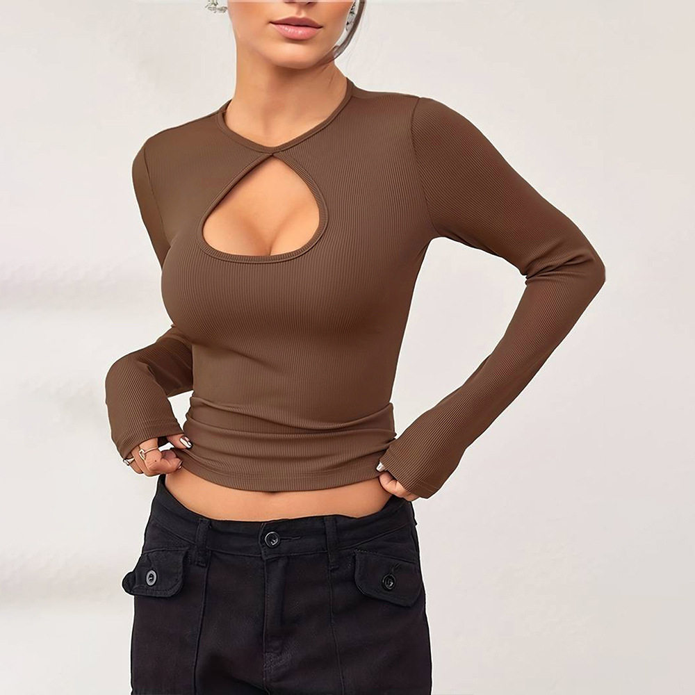 Womens Long Sleeve T Shirt Slim Fit Solid Color Casual Style Spring Summer Essential for Work or Leisure Wholesale