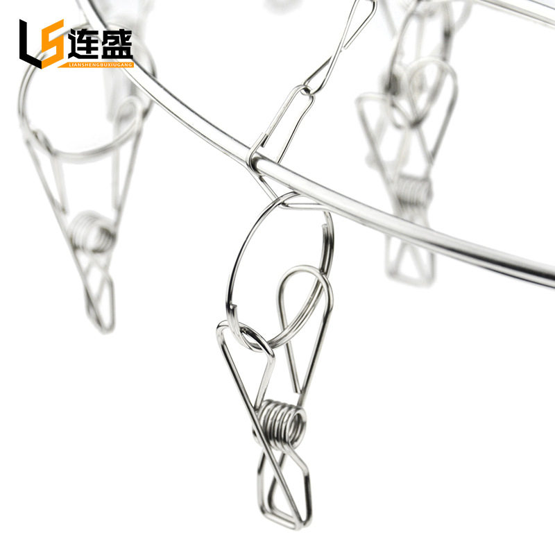 Manufacturer Wholesale Stainless Steel Sock Rack Thickened 4.0mm Round Single Layer 24 Clip Round Clothes Hanger Sock Drying Rack Clothes Drying Rack