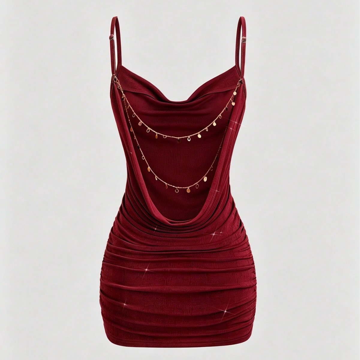Womens Spring Summer Cross Back Dress Pleated Design Chain Detail Elegant Silhouette Perfect for Parties and Events