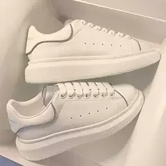 High-End Mcqueen White Sneakers for Women, 2026 New Model, Thick-Soled Genuine Leather Women's Shoes, Height-Increasing Versatile Casual Shoes for Women and Men