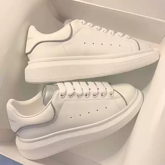 High-End Mcqueen White Sneakers for Women, 2026 New Model, Thick-Soled Genuine Leather Women's Shoes, Height-Increasing Versatile Casual Shoes for Women and Men