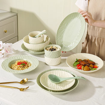 A generation of cream style ceramic tableware suit housewarming bowl 2024 new underglaze color plate bowl set