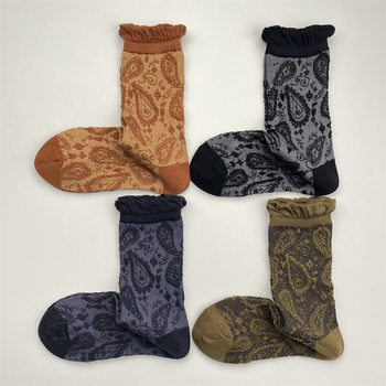 Autumn and Winter New Style Southern French Embossed Cashew Flower Socks for Women Japanese Style Retro Fungus Dark Pattern Jacquard Chinese Style Mid-Calf Socks