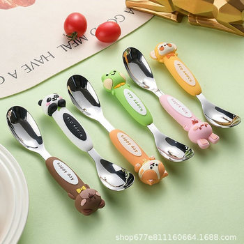 304 Stainless Steel Ingot Spoon Cute Kidsren's Baby Eating Baby Eating Special Feeding Cartoon Baby Spoon