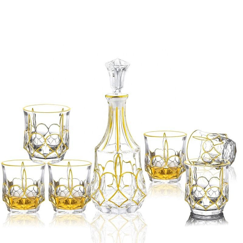 (Gold Statue) Gold-Encrusted Crystal Glass Wine Glass Whiskey Glass Set Wine Bottle Seven-Piece Set Living Room Decorative Ornaments