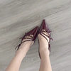 2024 New Style Toe Patent Leather Buckle Strap Cat Heel Sandals Women's Sexy Black Silk Pointed Stiletto Heel High Heels