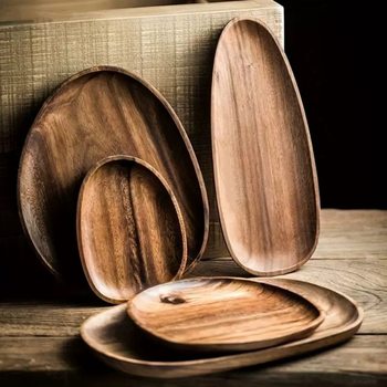 [Good Goods Strictly Selected] Japanese Acacia Wooden Plate Wooden Tray Round Creative Dried Fruit Fruit Plate Wooden Plate