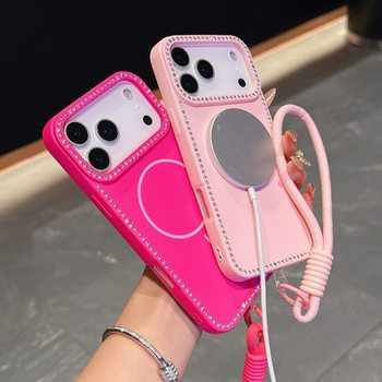 Skin-Feel Edge Diamond Thin Circle Magnetic Suction Suitable for Iphone17 Mobile Phone Case with Lanyard New Apple 16 Anti-Fall Protective Cover