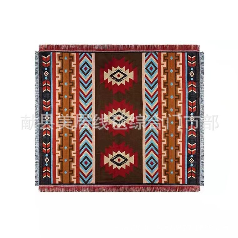 Cross-Border Outdoor Picnic Tablecloth Moisture-Proof Floor Mat Ethnic Style Multi-Purpose Line Blanket B&B Decorative Blanket Background Image