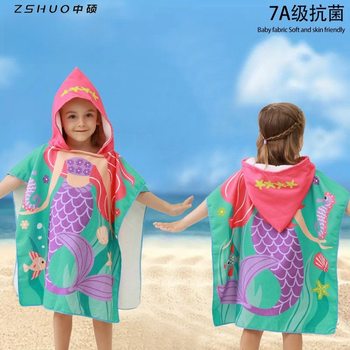Children's bath towel cape bathrobe soft quick-drying cartoon printed microfiber hooded cape beach towel cross border