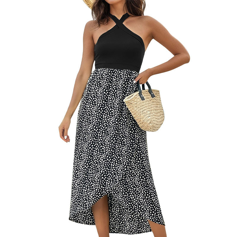 Summer Fashion Leopard Print Halter Dress Irregular Split Design Trendy Style Perfect for Parties and Casual Outings