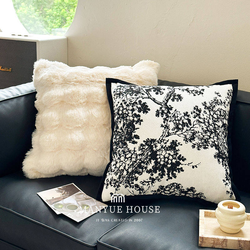 Modern Minimalist Sofa Black and White Ins Cushion Light Luxury Zebra Living Room Bedside Homestay Cushion Vintage Bay Window Pillowcase