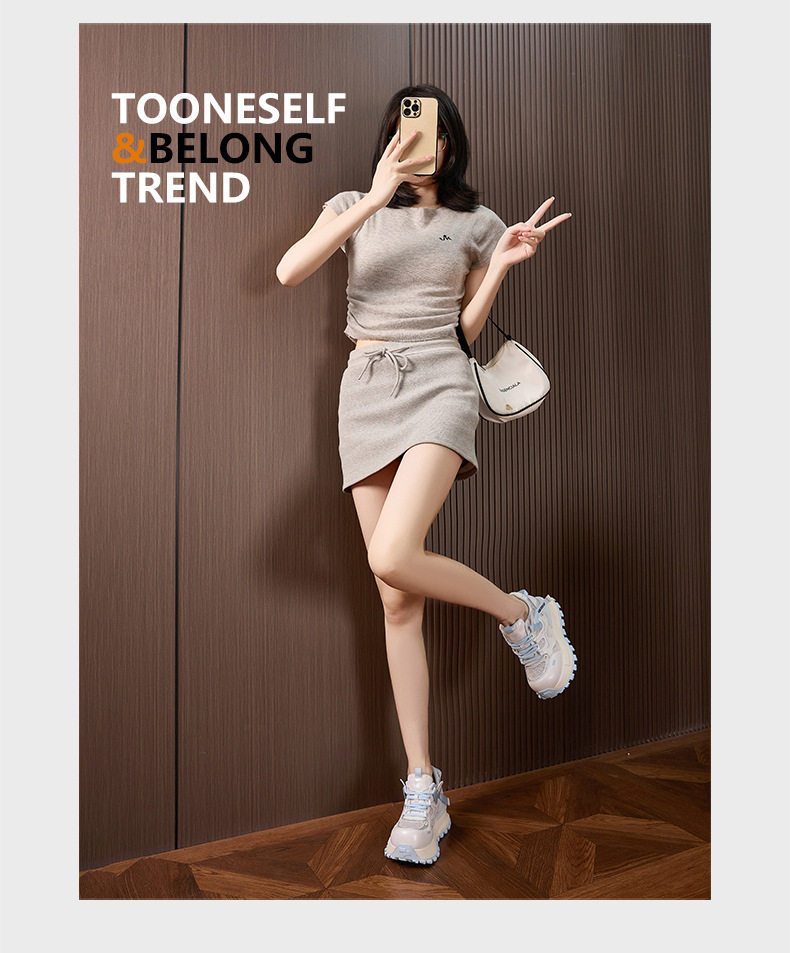 Giày sneaker nữ chunky đế dày lưới thoáng khí phong cách Forrest Gump — Xanh dương, Vàng, Trắng chi tiết 14