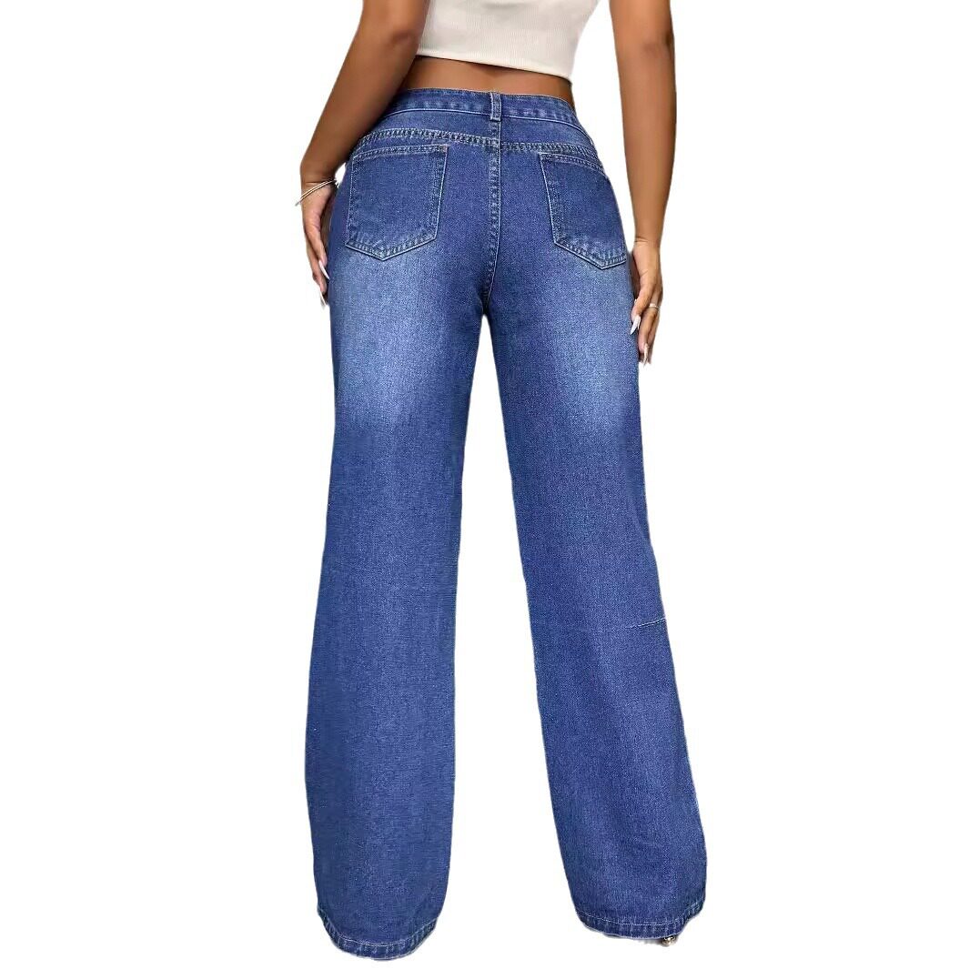 Wide Leg Denim Trousers Loose Fit High Waisted Flowy Design Casual Wear Street Style Wholesale Available