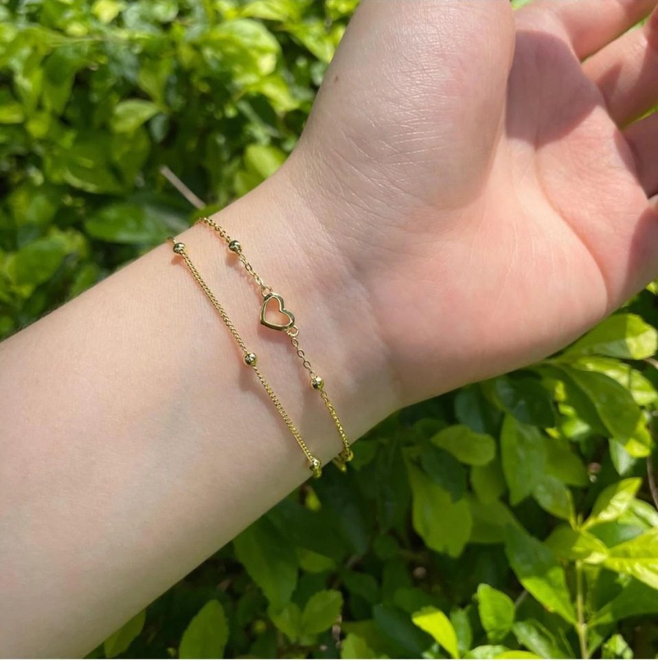 Japanese and Korean ins new simple exquisite love bracelet wholesale elegant double-layer beaded chain alloy peach heart bracelet