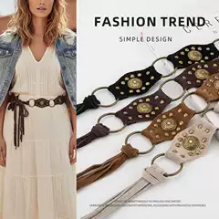 Personalized Western Cowboy Style Tassel Belt with Unique Buckle, Vintage Rivet Decoration, Alloy Metal Waist Chain for Dresses