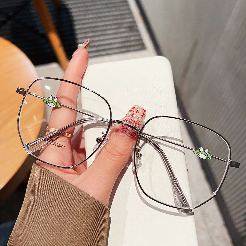 New large metal glasses polygonal glasses frame anti-blue light glasses adorable glasses frame can be equipped with near-sight glasses