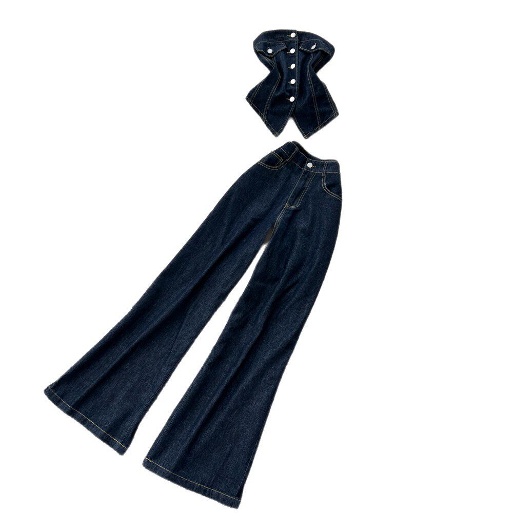 Womens Summer Denim Two Piece Set Slim Fit High Waist Minimalist Style Perfect for Office Wear Wholesale Available