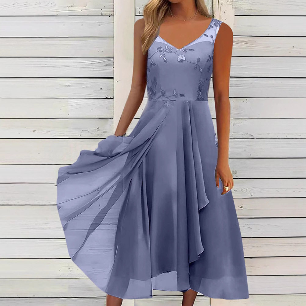 Chiffon and Mesh Sleeveless Dress Elegant Hollow Out Long Gown for Bridesmaids Perfect for Evening Events Wholesale