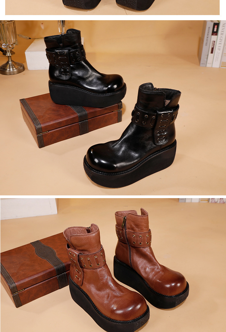 Boot nữ cổ cao da bò lót lông giữ ấm gót vừa — Lớp lót nhung đen, Lớp lót nhung màu nâu