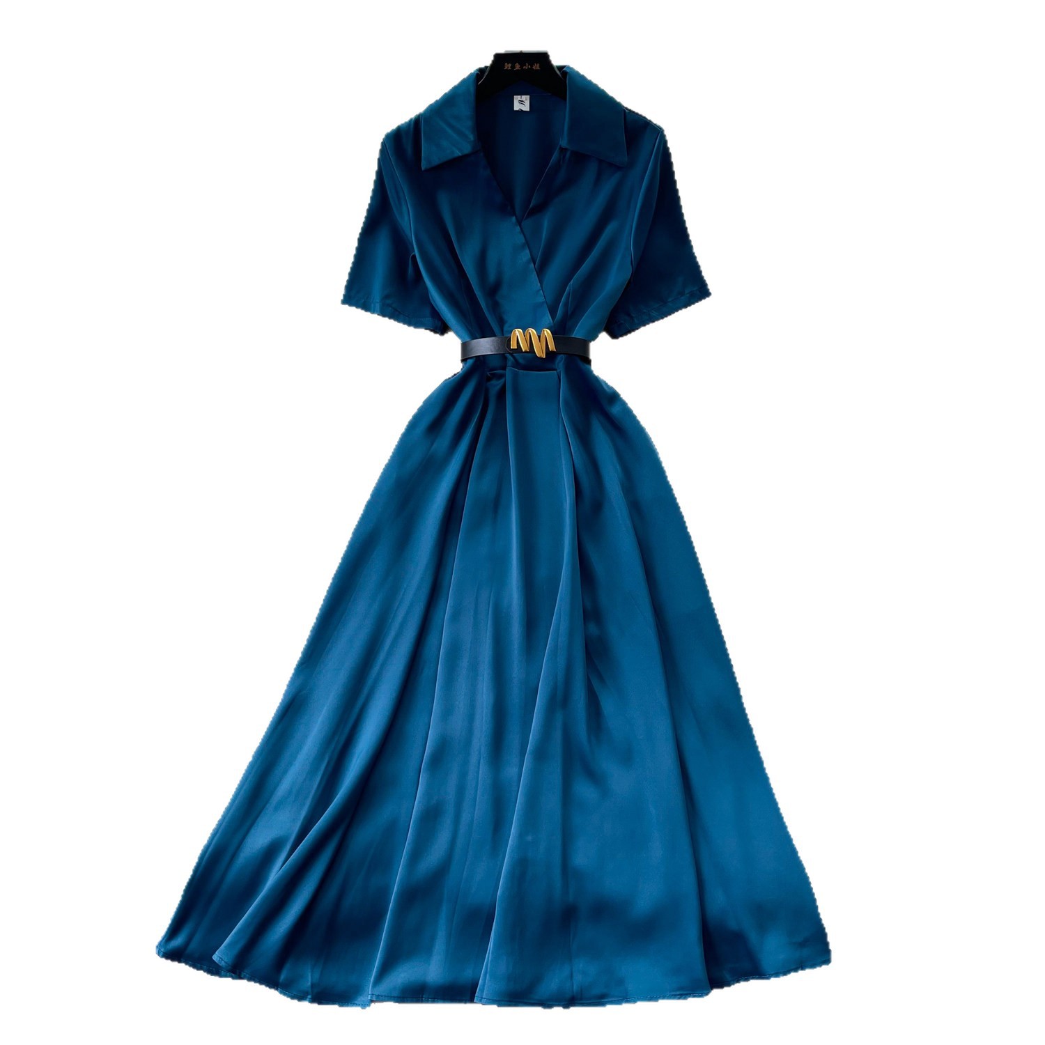 Satin A Line Dress for Women Soft Waist Defining Short Sleeve Summer Style Perfect for Commuting and Elegant