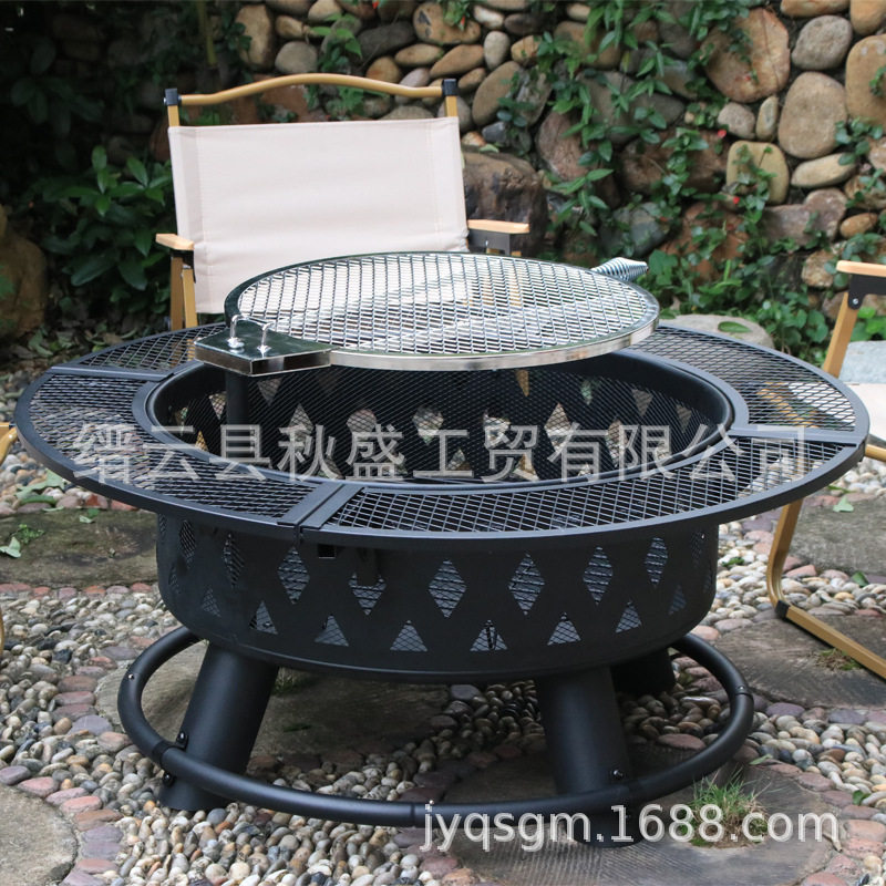 Multi-Functional Barbecue Grill with Tea Brewing Table for Outdoor Garden Charcoal Heating Stove and Courtyard Bonfire