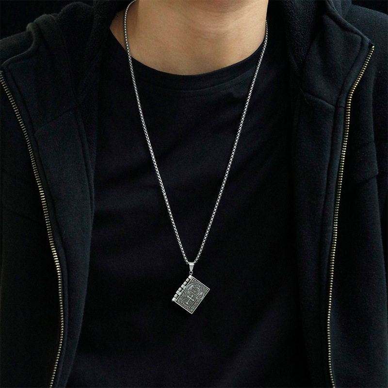 Titanium Steel Necklace Men's Hip-Hop Trendy Cool Letter Pendant Korean Style Woolen Chain Distinctive Ins Style Long Necklace Jewelry