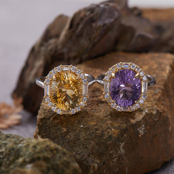 S925 sterling silver natural yellow amethyst color treasure ring high jewelry small large carat food finger ring live wholesale