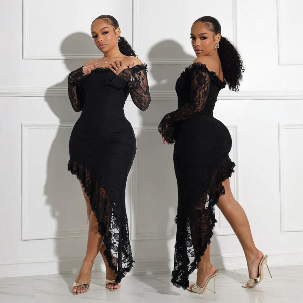 CY901820款欧美亚马逊外贸新款 抹胸类似不规则连衣裙纯色长裙女