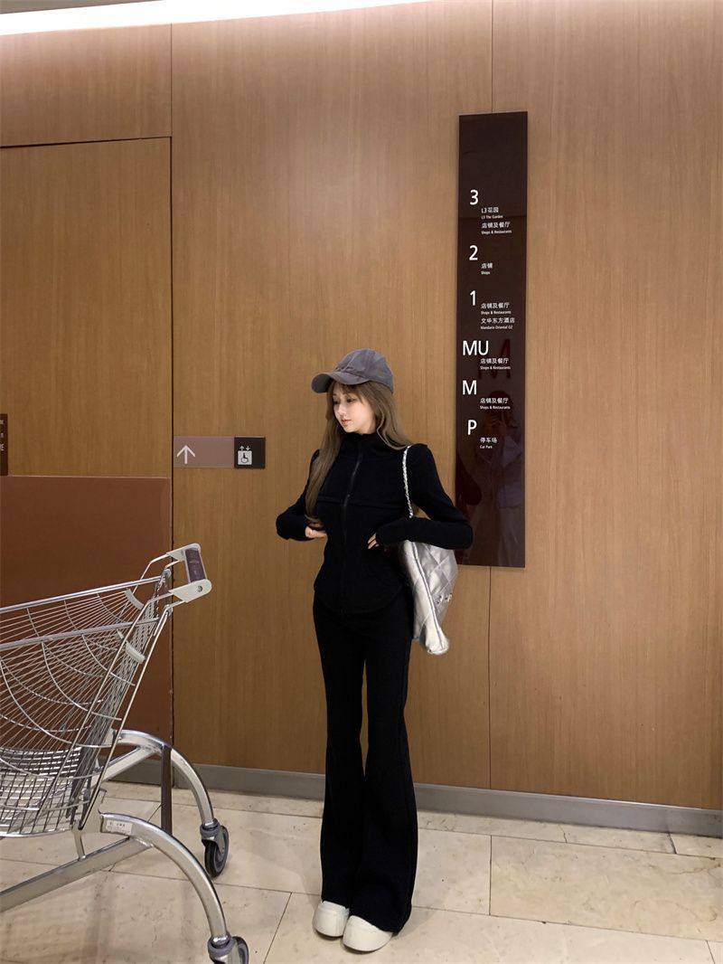 Hooded Cardigan Sweatshirt Versatile Slimming Wide-Leg Pants Two-Piece Set for Women Autumn and Winter New Fashion Casual Sports Suit