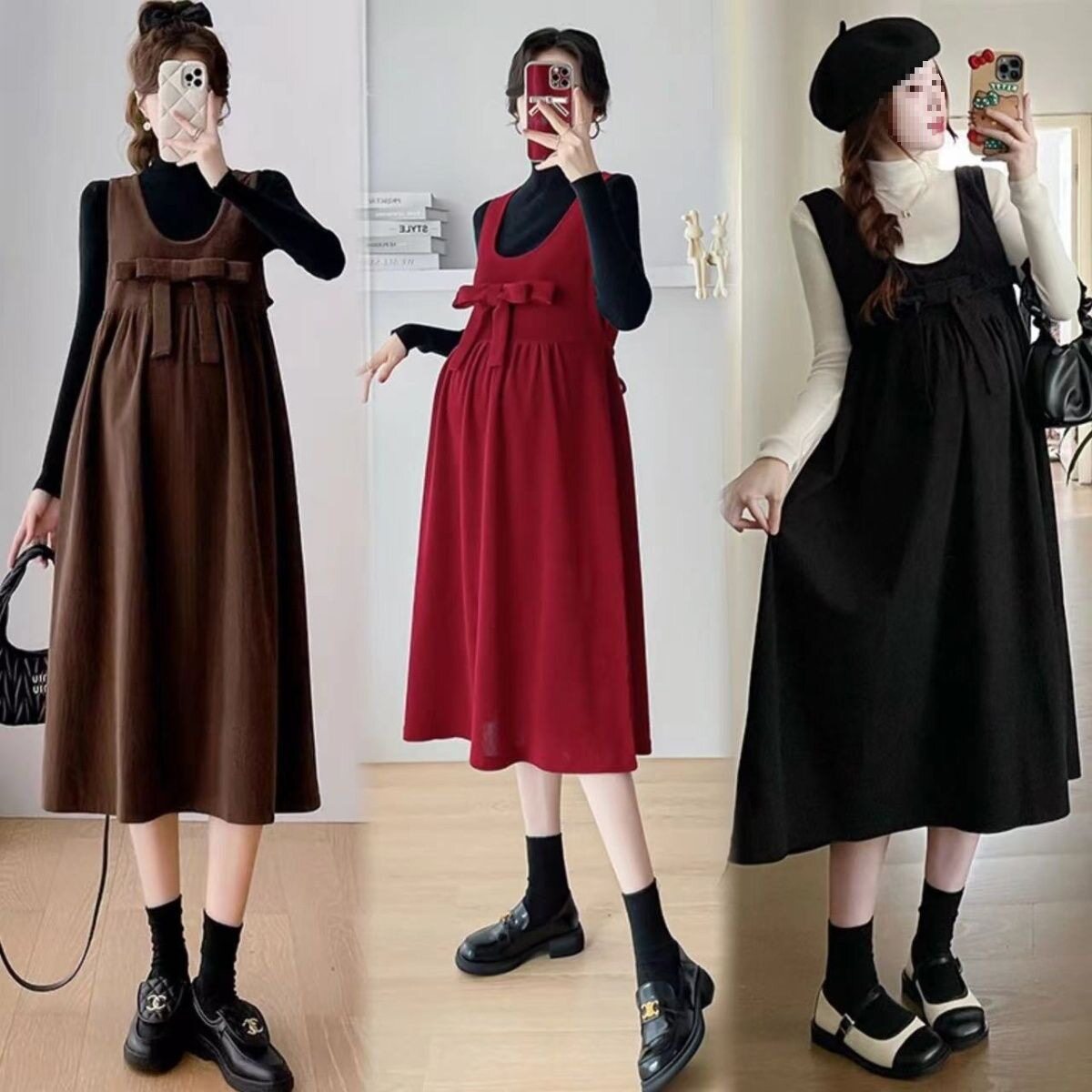 Maternity Autumn and Winter Dress 2023 New Velvet Thickeneded Suit Fashionable Autumn and Winter Vest Dress