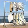 ♔ Double-Layer Steel Pipe Clothes Drying Rack, Hanging Rack with Upper and Lower Poles, Floor-Standing Rack for Indoor Balcony, Extra Thick for Clothing Display