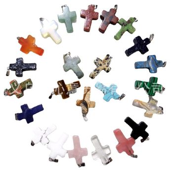 Foreign trade explosions natural stone powder Crystal agate stone cross pendant necklace accessories DIY jewelry production
