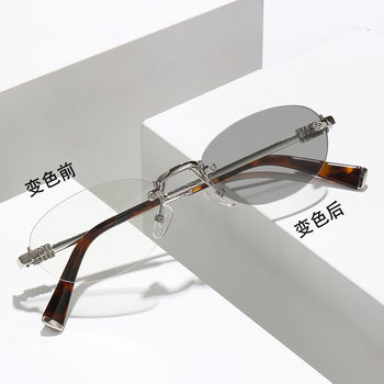 Retro Rimless Flat Mirror Anti-Blue Light Round Frame Metal Glasses Frame European and American Internet Celebrities Same Style Personalized High-End Glasses