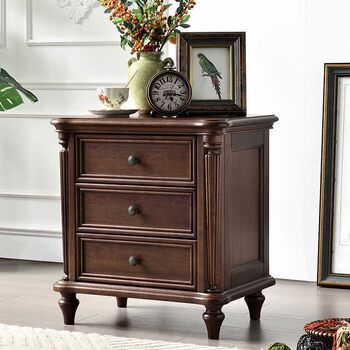 American Country Style Solid Wood Bedside Table Three Drawers Retro Bedroom Storage Cabinet Walnut Wood Bedside Cabinet