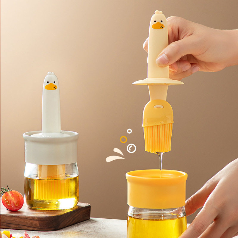 Duck oil brush bottle oil brush bottle integrated barbecue brush food grade kitchen silicone oil brush high temperature resistant brush