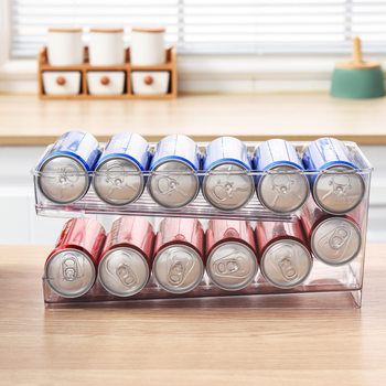 Pet Double-Layer Self-Rolling Can Storage Box Refrigerator Beer Beverage Storage Rack Space-Saving Artifact