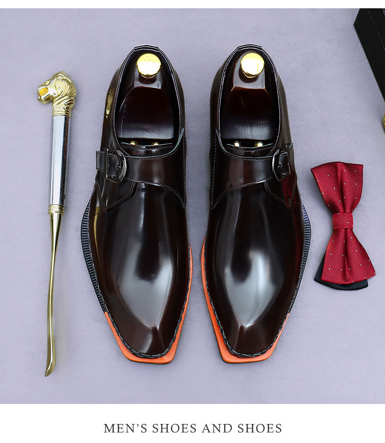 Giày tây nam da bò thật khóa cài monk strap mặt bóng kiểu Anh — Màu đen, Màu nâu