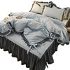 Lace Bed Skirt Four-piece Set Solid Color Girl's Bed Skirt Bed Cover Princess Wind Bed Quilt Cover Three-piece Set Sanding