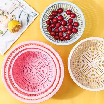 Drain Basket Thickened Plastic Round Hollow Kitchen Washing Basket Drain Sieve Fruit Basket Vegetable Basket Wholesale Rong Run