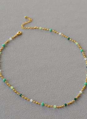 手工绿色玉石迷你串珠项链气质