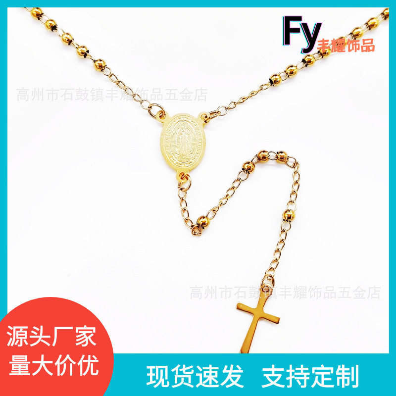 3mm gold clavicle chain stainless steel round bead necklace cross necklace Amazon hot sale jewelry accessories