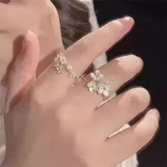 Sweet Three-Dimensional Golden Flower Ring for Women, Exquisite and Elegant, Fashionable Stackable Popular New Style Open-Ended Index Finger Ring