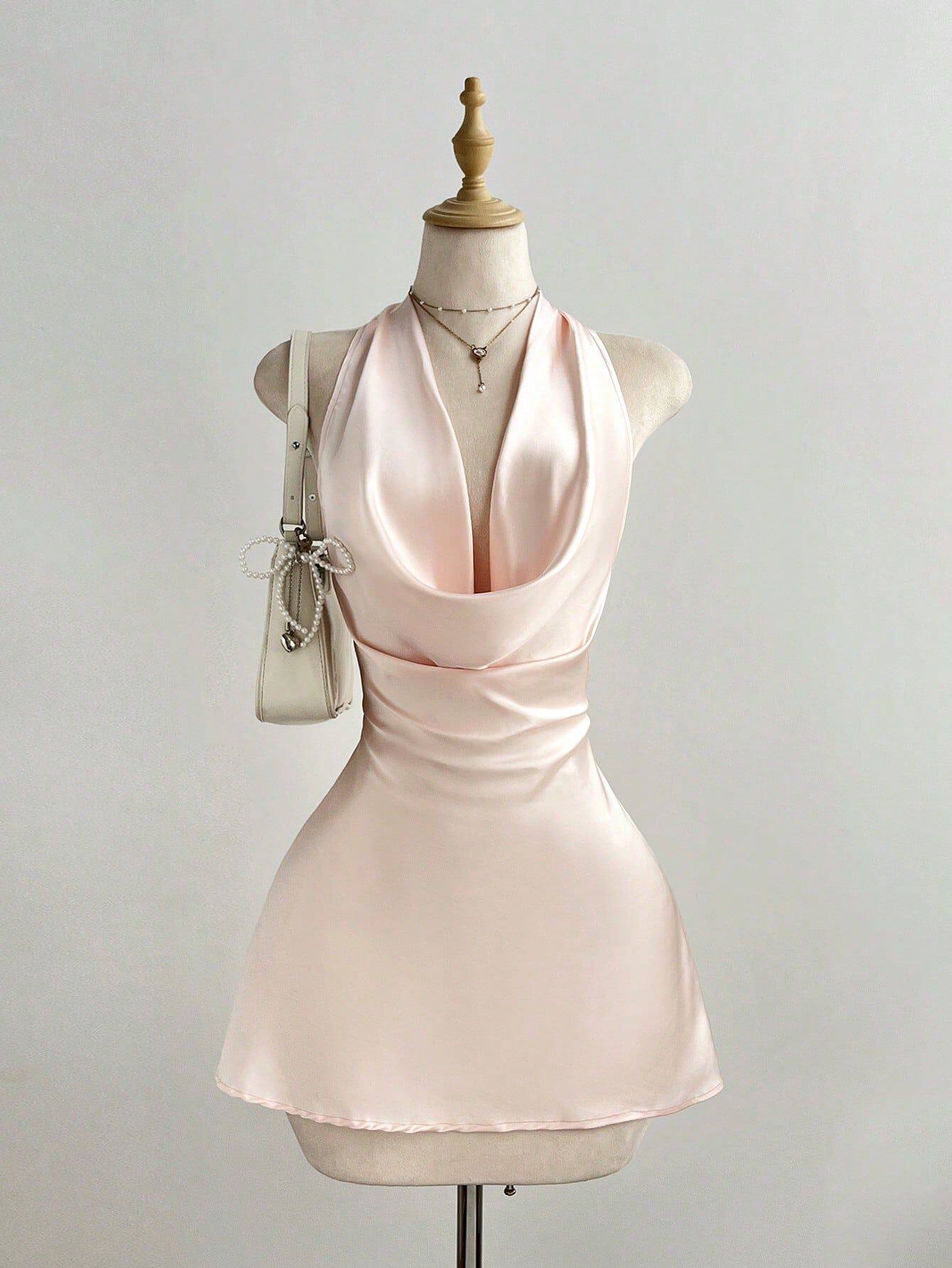 Backless Halter Dress Low Cut Fitted Waist Elegant Design Perfect for Parties and Events Ready to Ship
