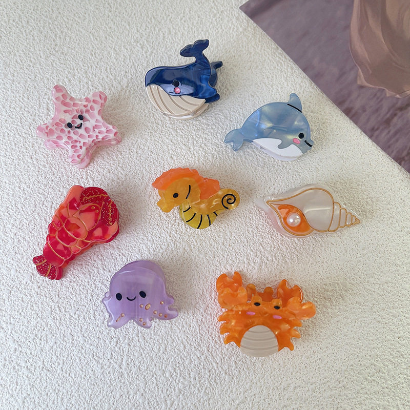 Cute Ocean Small size acetate grip small exquisite whale seahorse starfish crab hair grip side bangs hairpin