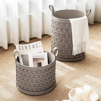 High-End Simple Dirty Clothes Basket, High-Looking Light Luxury Leather Dirty Clothes Basket Storage Basket, Cloakroom, Hotel and B&B, High-End