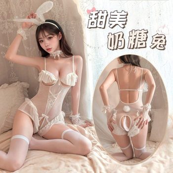 Sexy Lingerie Temptation Tight-Fitting Sexy Bunny Girl Open Crotch See-Through Large Size Play Suit Steel Ring Suit for Women